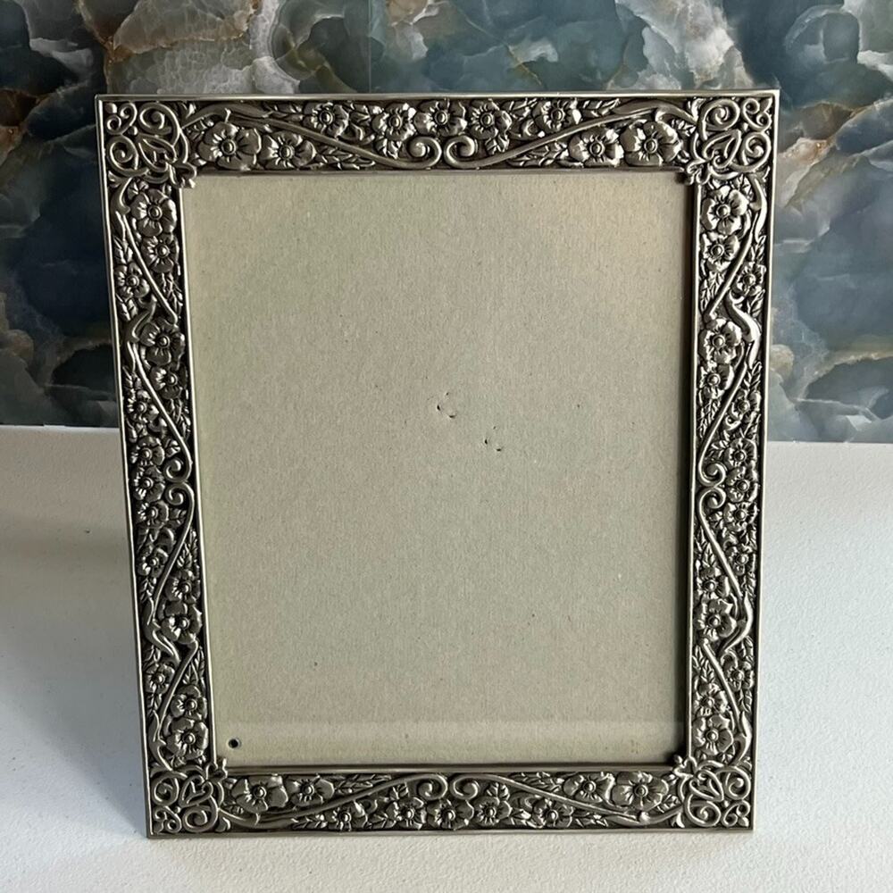 Vintage Pewter Frame With Floral Details 12x10" (Fits 7.5" x 9.5" Photos)